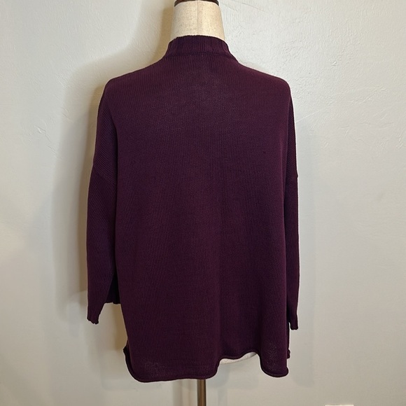 EILEEN FISHER OPEN CARDIGAN WITH PATCH POCKETS MERLOT COLOR LINEN/COTTON BLEND - Picture 4 of 7